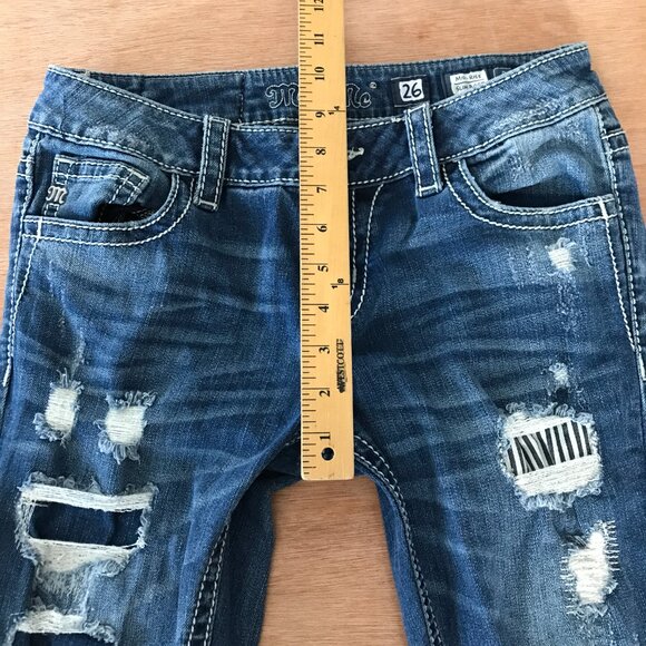 Miss Me Slim Bootcut Jeans Women 26 Blue Mid Rise Zebra Print Distressed Preppy - Picture 8 of 15